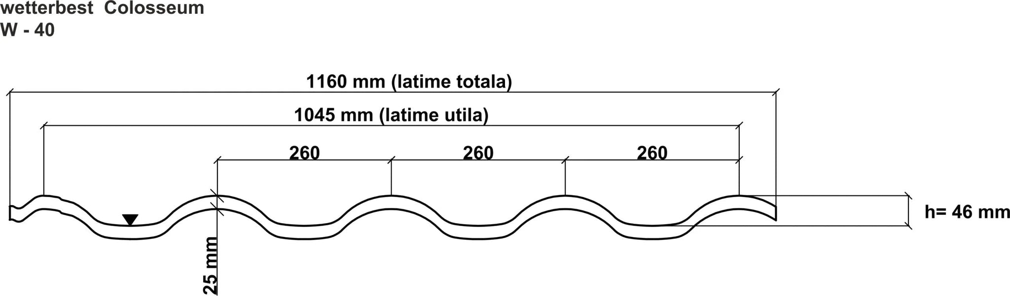 Țiglă Colosseum  Mat 0,45 Ral 3005 3,25/1,16