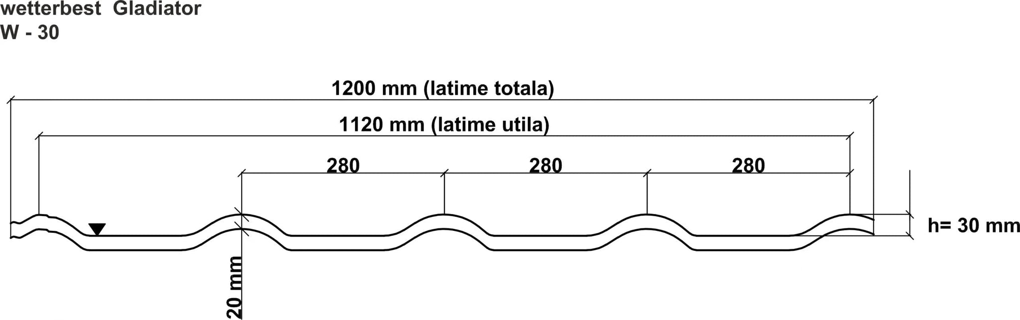 Țiglă Wetterbest Gladiator Lucios 0,45 Ral 3005 1,875/1,20